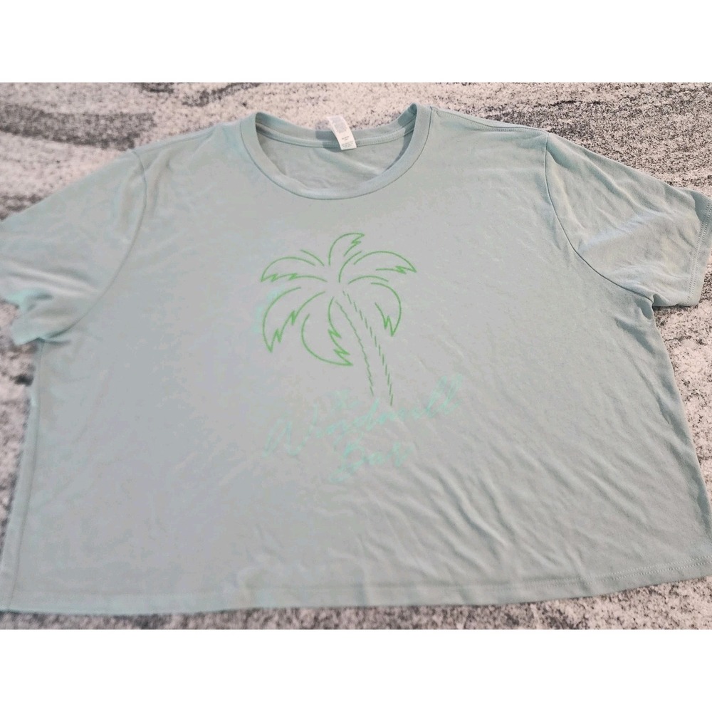 WINDMILL BAR ST JOHN USVI CROPPED SHIRT WOMENS XL GREEN PALM TREE BEACH TROPICAL